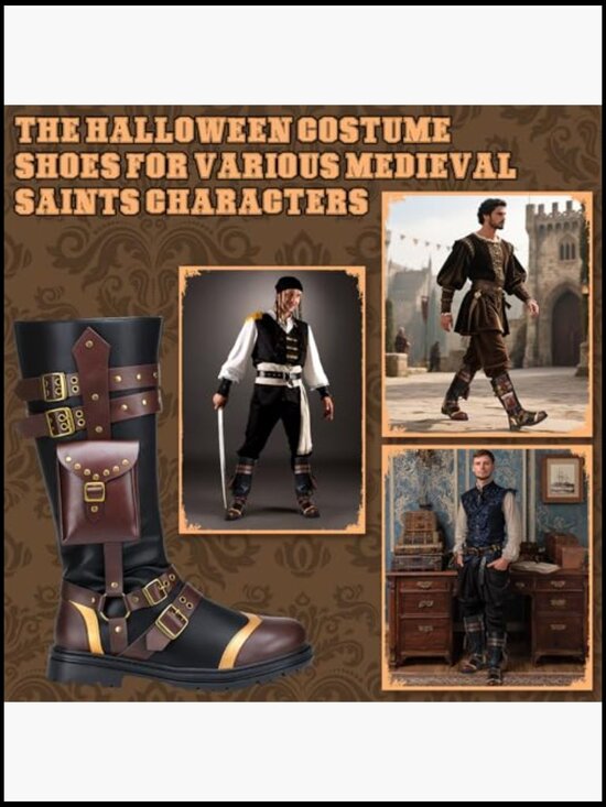 Medieval Steampunk Pirate Costume Boots for Men Halloween Cosplay LARP main image 6
